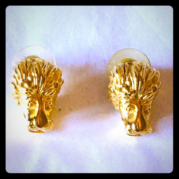 Kenneth Jay Lane signed lion earrings